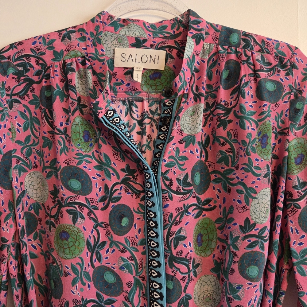 SALONI Silk Floral Print Dress Size 6 - Picture 3 of 7
